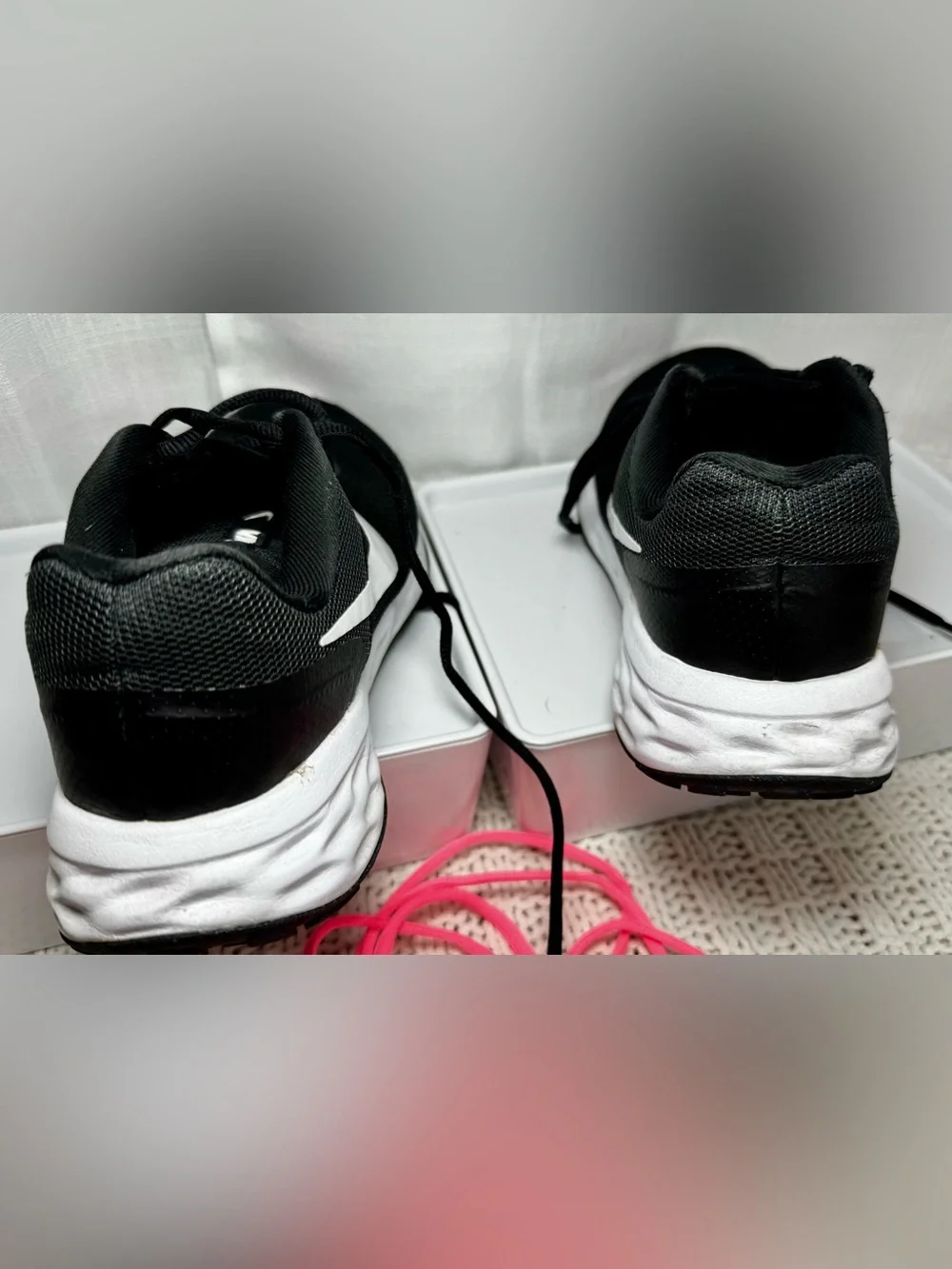 Women’s Nike Black & White Revolution 6 Next Running Sneakers with White Sole